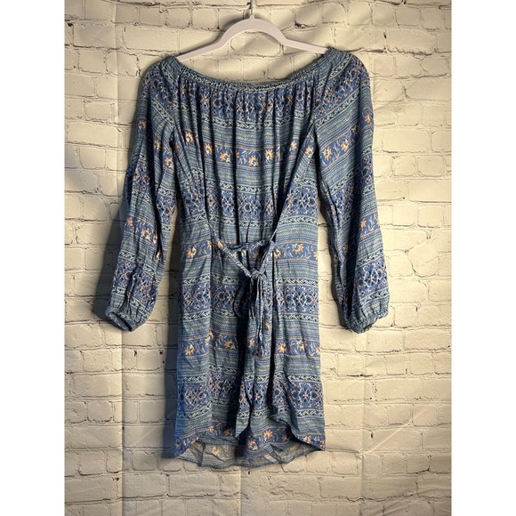 Women's WAYF Dress Medium Long Sleeve Aline Relaxed Floral Blue Boho - Picture 2 of 3
